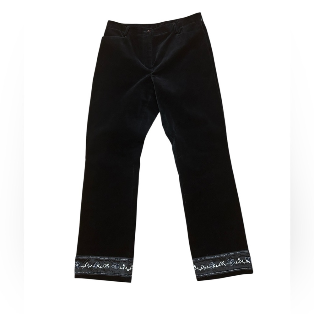 Lilly Pulitzer Black Velvet Beaded Floral Hem Trousers Pants Size 10 - Picture 3 of 9